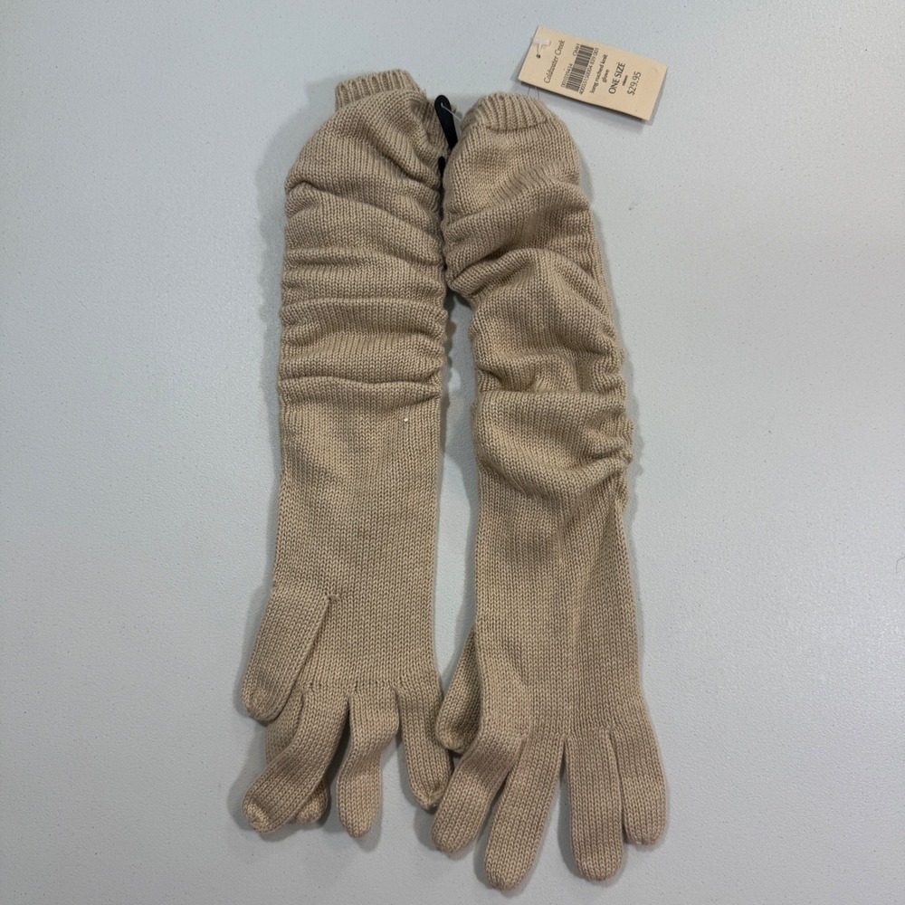 Coldwater Creek Womens Gloves OS Tan Long Ruched Knit Cozy Winter Minimalist